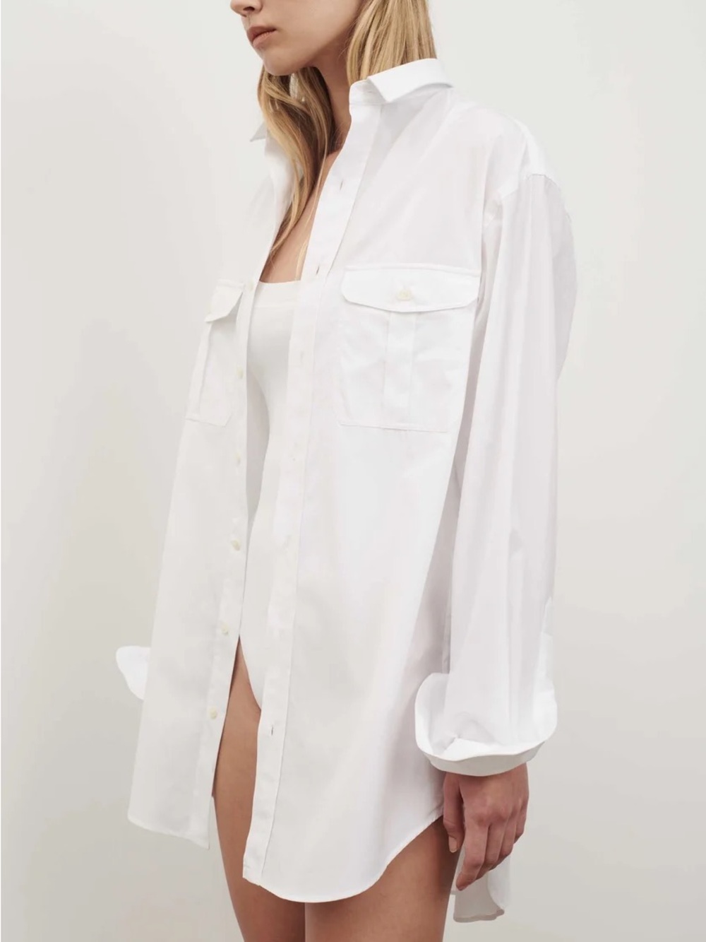 WARDROBE.NYC Oversized White Button-Down Shirt with Patch Pockets